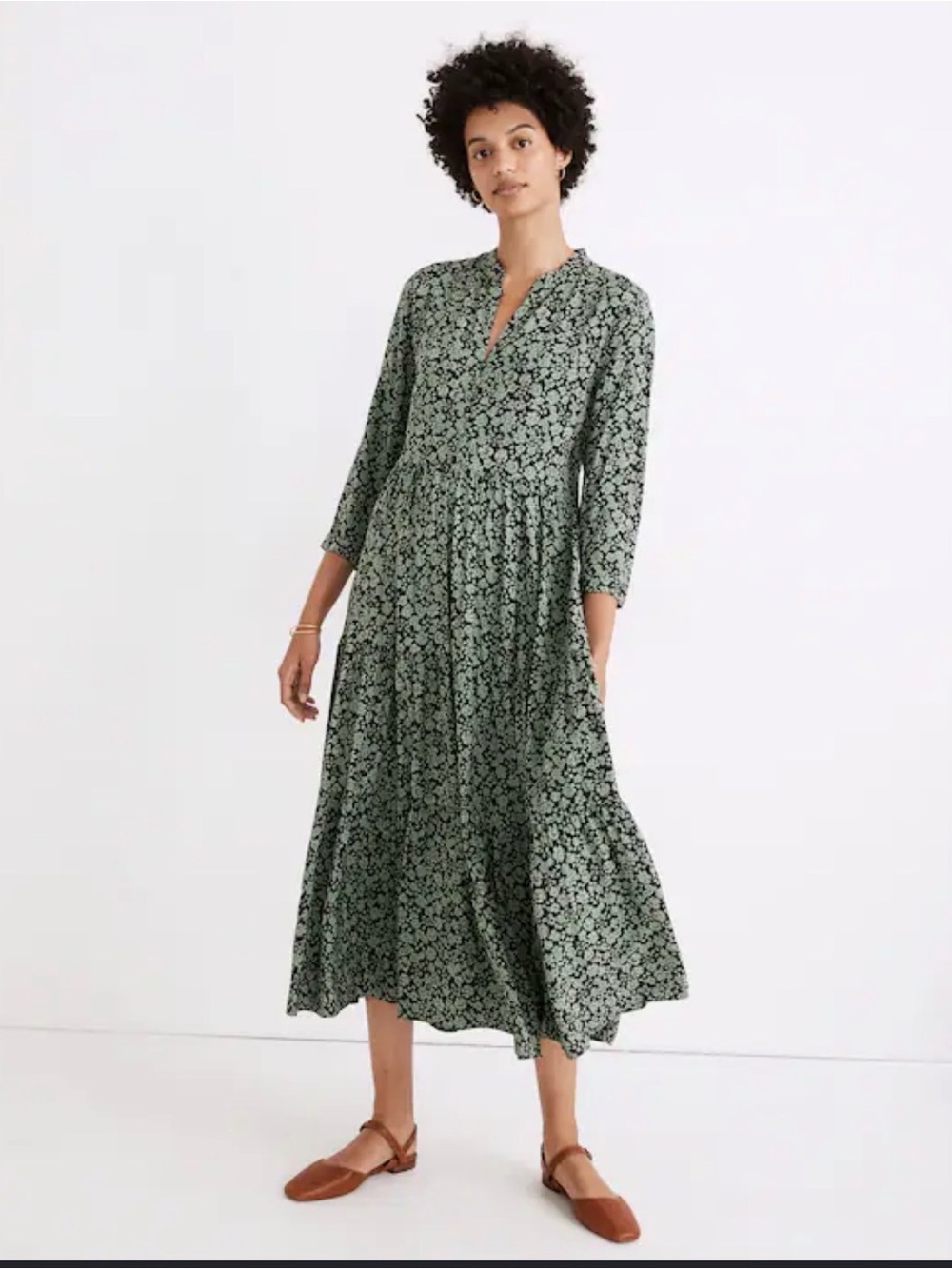 Madewell Button-Front Tiered Midi Dress in Fleur Field size medium
